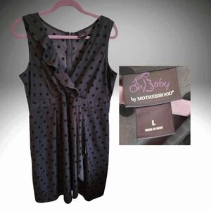 Oh Baby by Motherhood sleeveless ruffle front grey polka dotted dress sz L VGUC